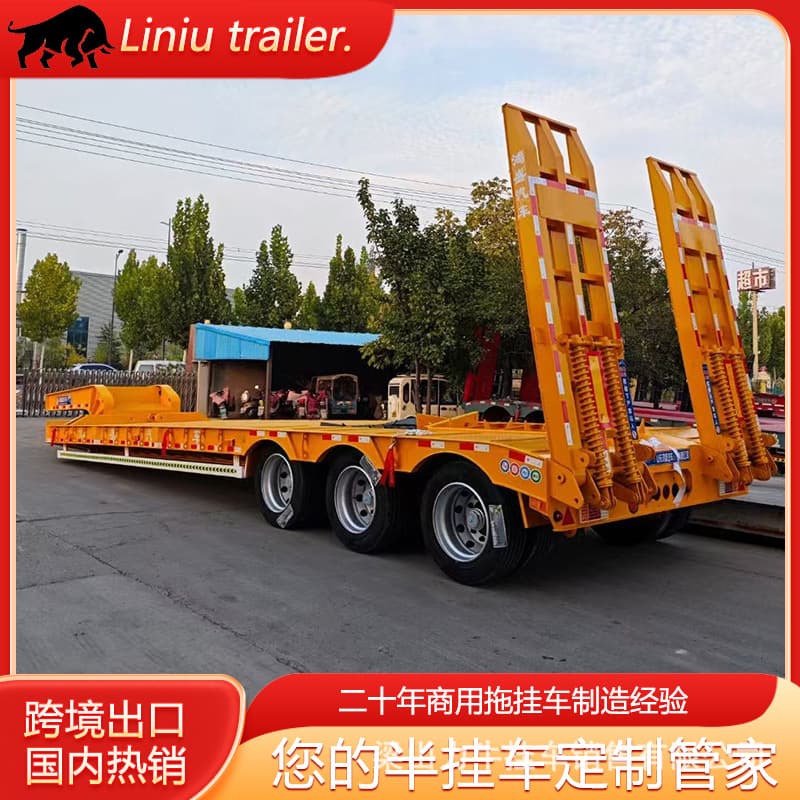 Cross-Border Lowbed Semi-Trailer Excavator Plate Heavy-Duty Transport Hydraulic Ramp 17.5 Lowbed Semi-Trailer
