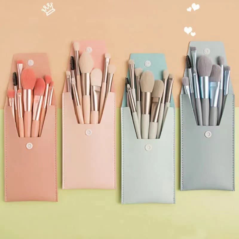 Travel Convenient Makeup Brush Set Beginner 8 Pieces Artificial Fiber Plastic Handle Short Rod 2cm Long Total 12cm Long