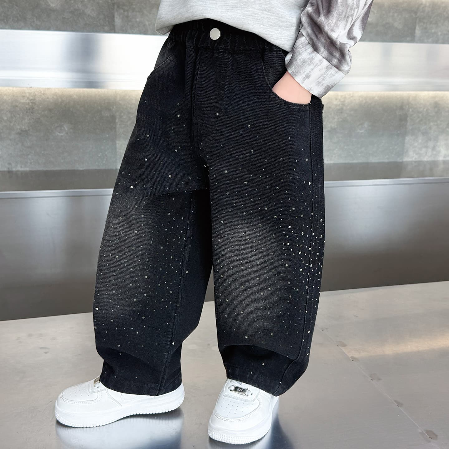 Children's Jeans Spring 2026 New Trendy Baby Pants Little Kids Fashion Rhinestone Boy Casual Pants
