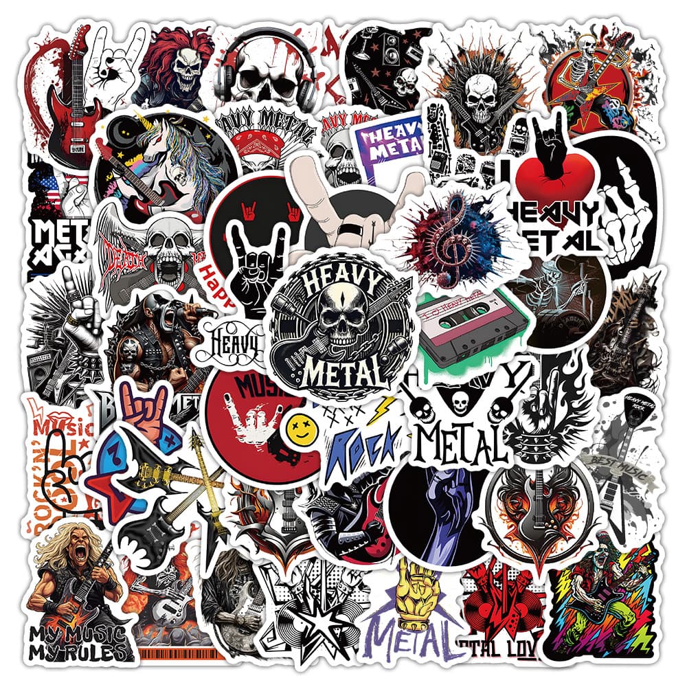 54 New Heavy Metal Music Graffiti Stickers Personalized Decoration for Phone, Journal, Waterproof Fridge Magnets Factory Wholesale