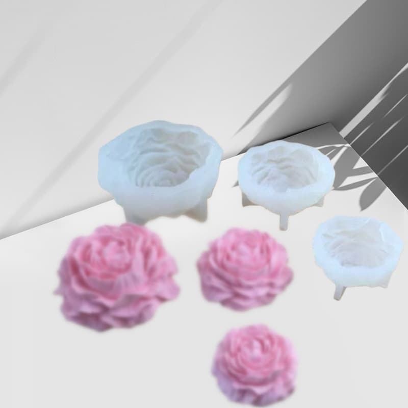 3D Peony Flower Scented Candle Mold Large Medium Small Hibiscus Flower Candle Plaster Silicone Mold
