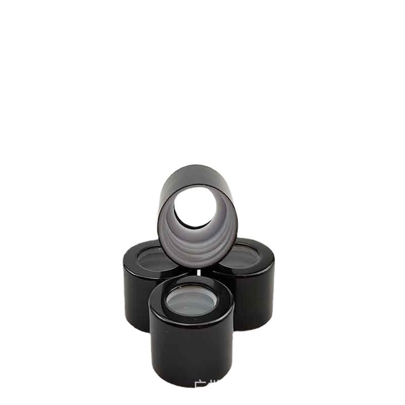 Essential oil bottle cap 18 tooth aluminum cap injection molded black and white circle essence liquid cap refill bottle electrolytic foam bottle
