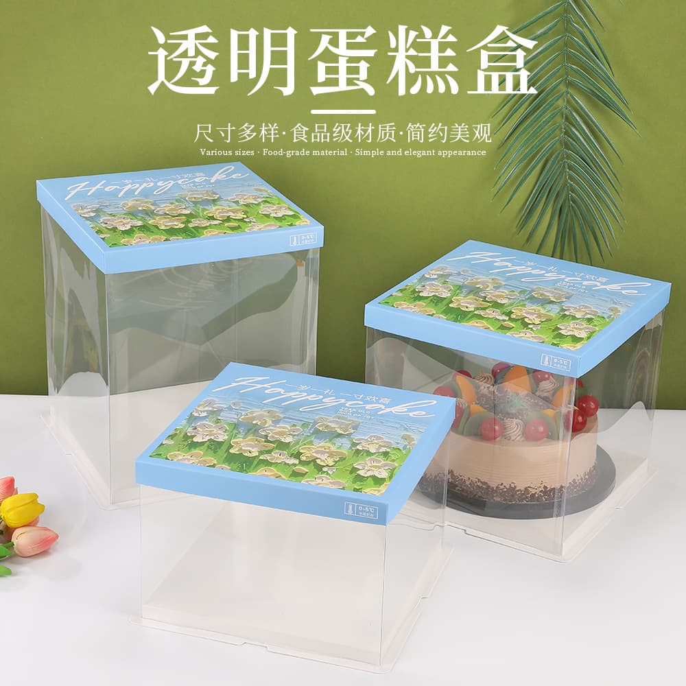 Small fresh Japanese oil painting birthday cake box fully transparent cake packaging box double layer heightened gift box baking box