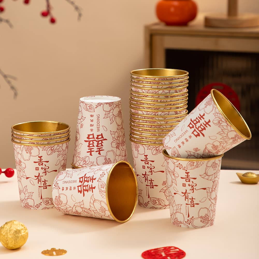 Wholesale Gold Foil Wedding Cups: Thickened Disposable Tea/Toast Cups for Banquet Use