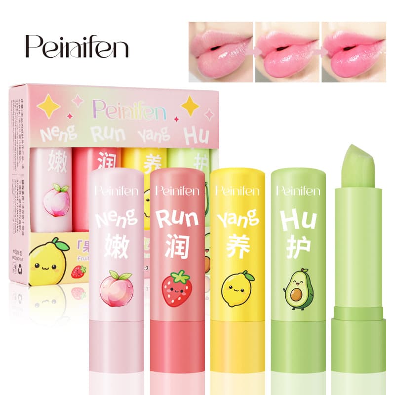 Exclusively for foreign trade cross-border 4-pack moisturizing fruit flavor color-changing lip balm set