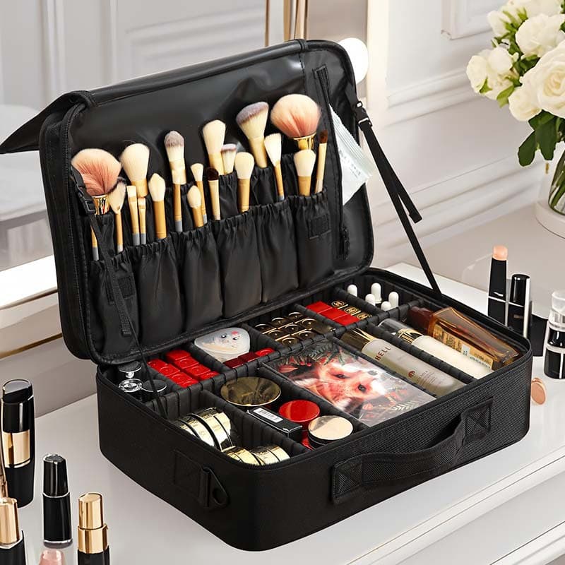 Large Capacity Cosmetic Bag for Women, Portable Travel Makeup Organizer Pouch, Ins Style Embroidery Nail Art Makeup Tool Bag