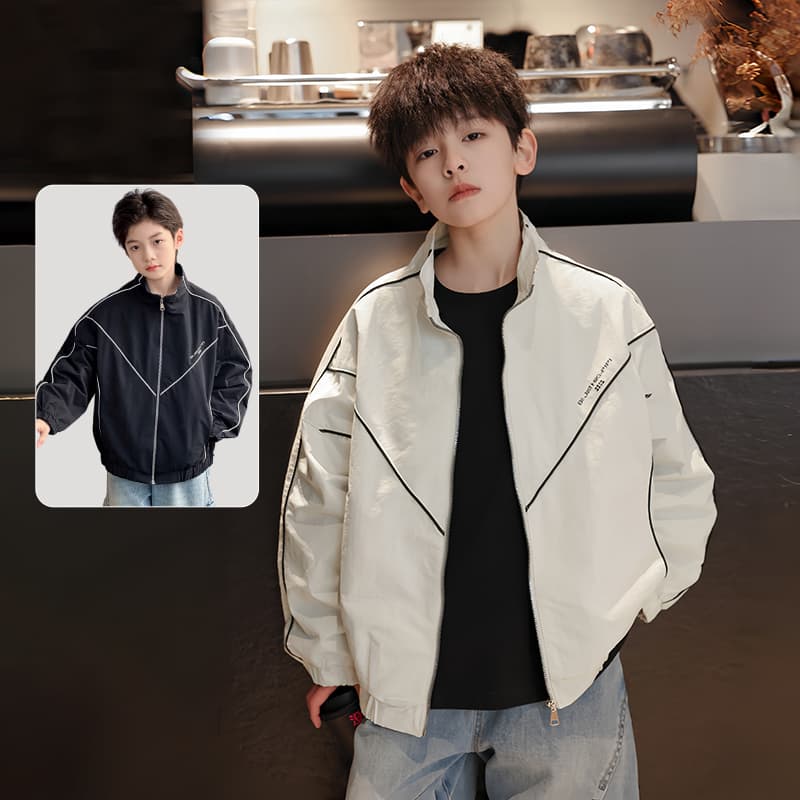 Boys' stand-up collar cardigan jacket spring and autumn models eight seasons new autumn clothes for middle and large children children's autumn clothes boy clips