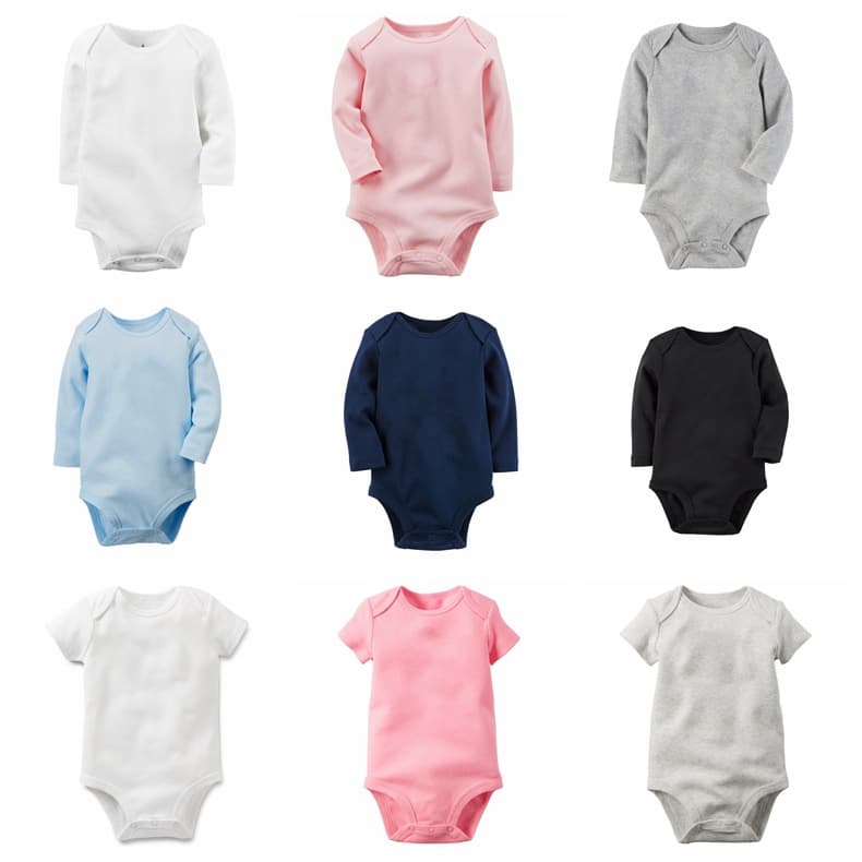 Newborn Baby Boys and Girls Solid Color Long Sleeve Short Sleeve Triangle Bodysuit Coat Bag Fart Suit Romper Crawling Clothes Wholesale