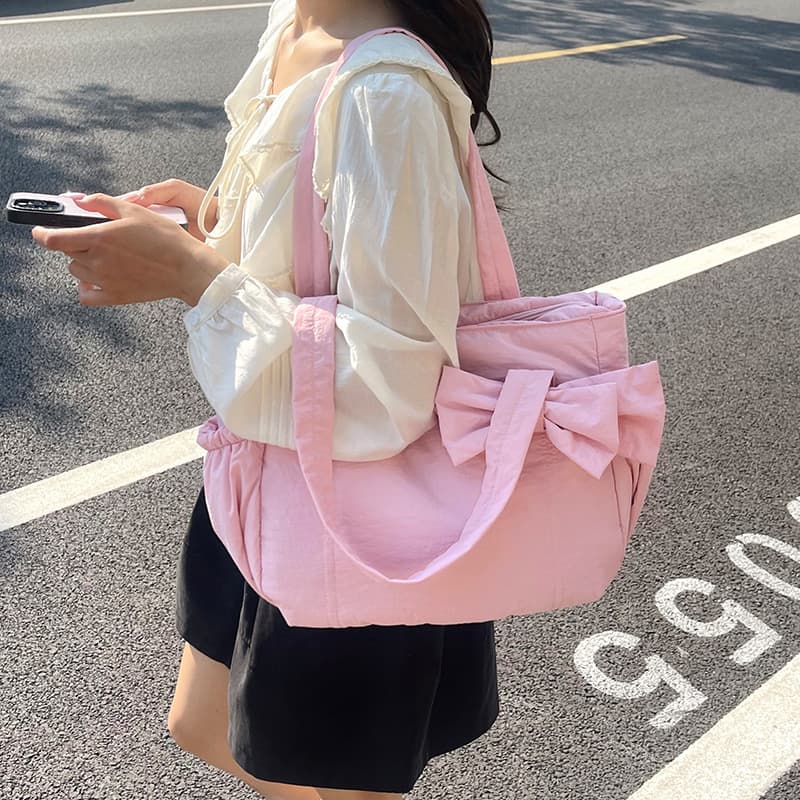 Bow Large Capacity Shoulder Bag, Casual Commuter Water-Repellent Handbag Tote Bag