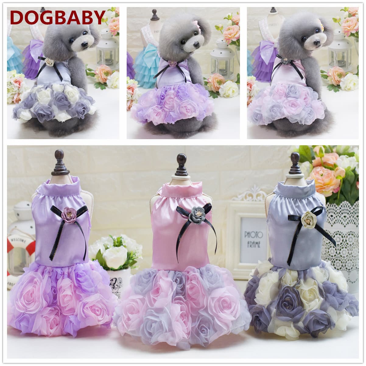 Cat Clothes Pet Clothing Dog Clothes Pet Apparel Pet Dress Spring Summer Three-Color Rose Dress Wholesale