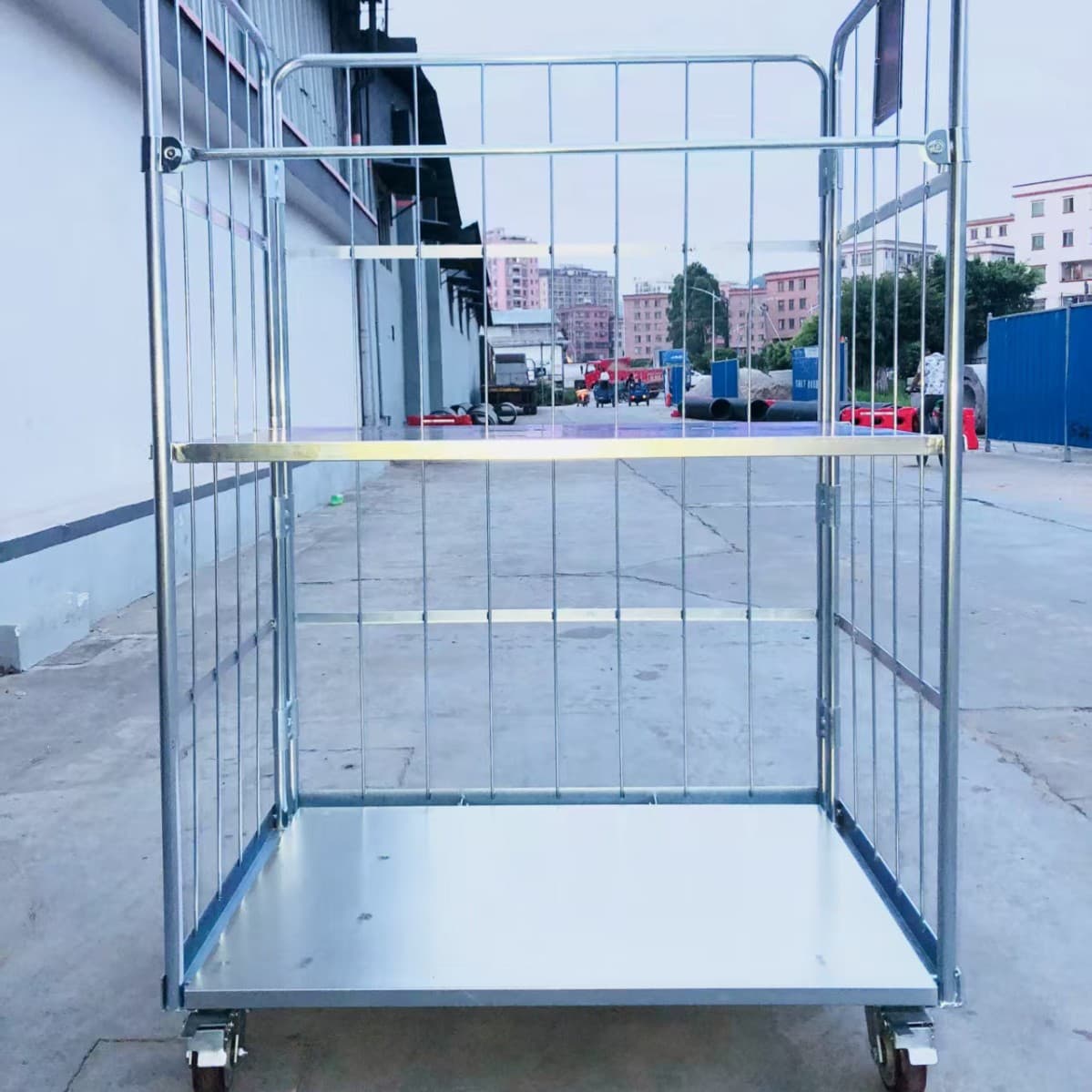 Manufacturer's carbon steel galvanized hand-pushed mobile logistics turnover trolley, foldable express logistics sorting and transport cart E18