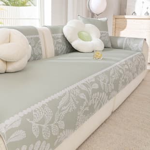 Summer Ice Silk Sofa Cushion 2026 Light Luxury Premium Straight Row Leather Sofa Seat Cushion Fixed Anti-Slip Sofa Cover Cloth