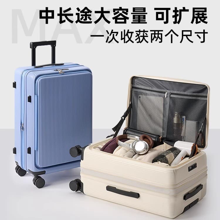 Side Opening Suitcase for Women 2025 New Expandable Front Opening Deep Compartment Spinner Luggage 20 Inch Travel Suitcase Carry-On