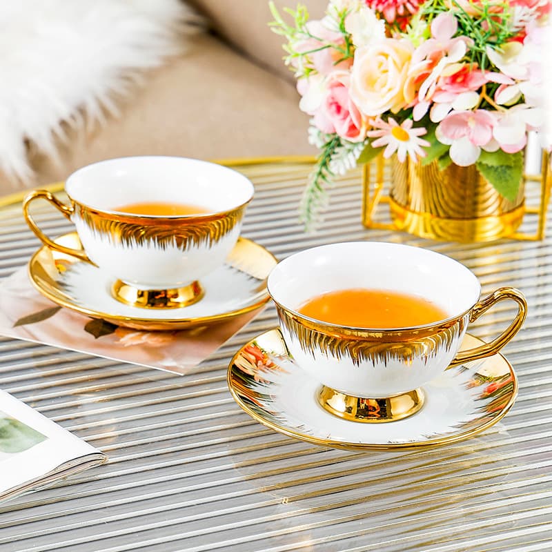 Electroplated Coffee Cup and Saucer European Ceramic Cup Set Business Gift M Afternoon Tea Set Gold-Plated Foreign Trade Cup and Saucer