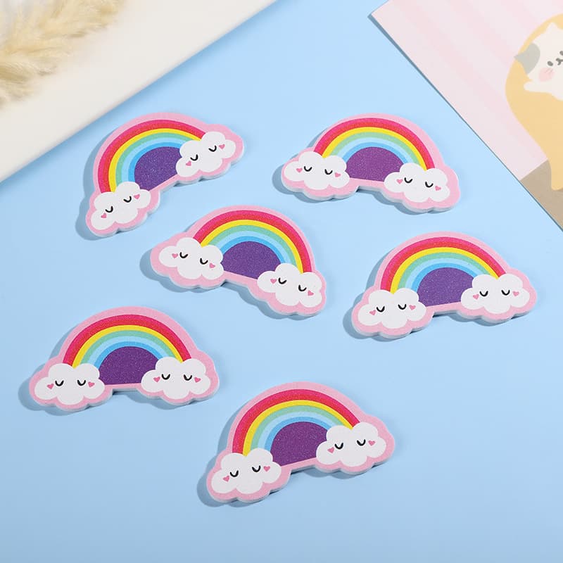 Cute rainbow-shaped printed nail file, cartoon design children's toy matching buffing strip, mini sanding strip