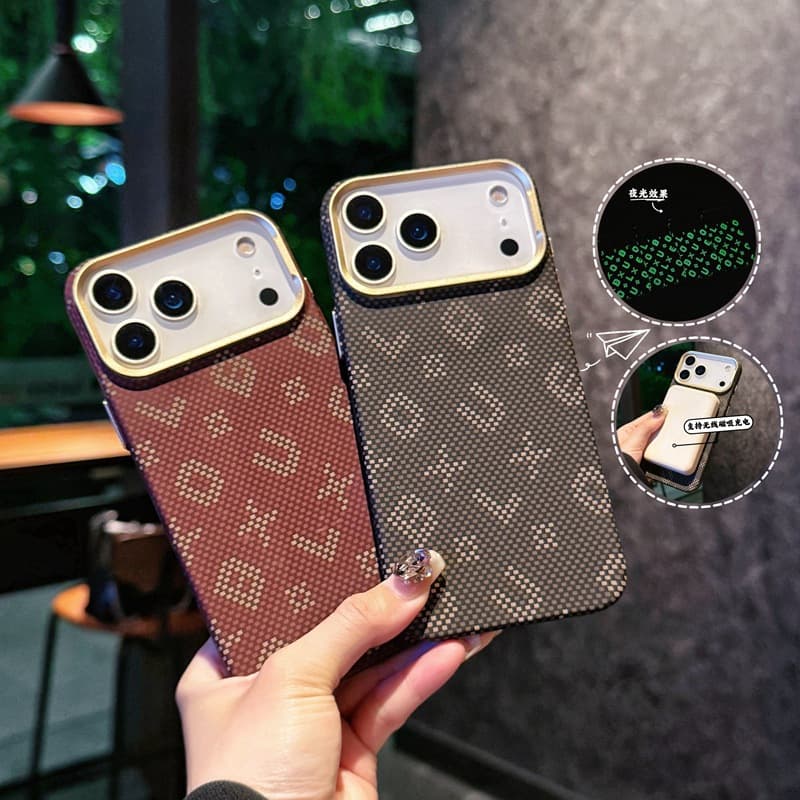 Compatible with iPhone 17 Pro Max Glow-in-the-Dark Carbon Fiber Texture Magnetic Phone Case for Apple 16 Metal Lens Protector