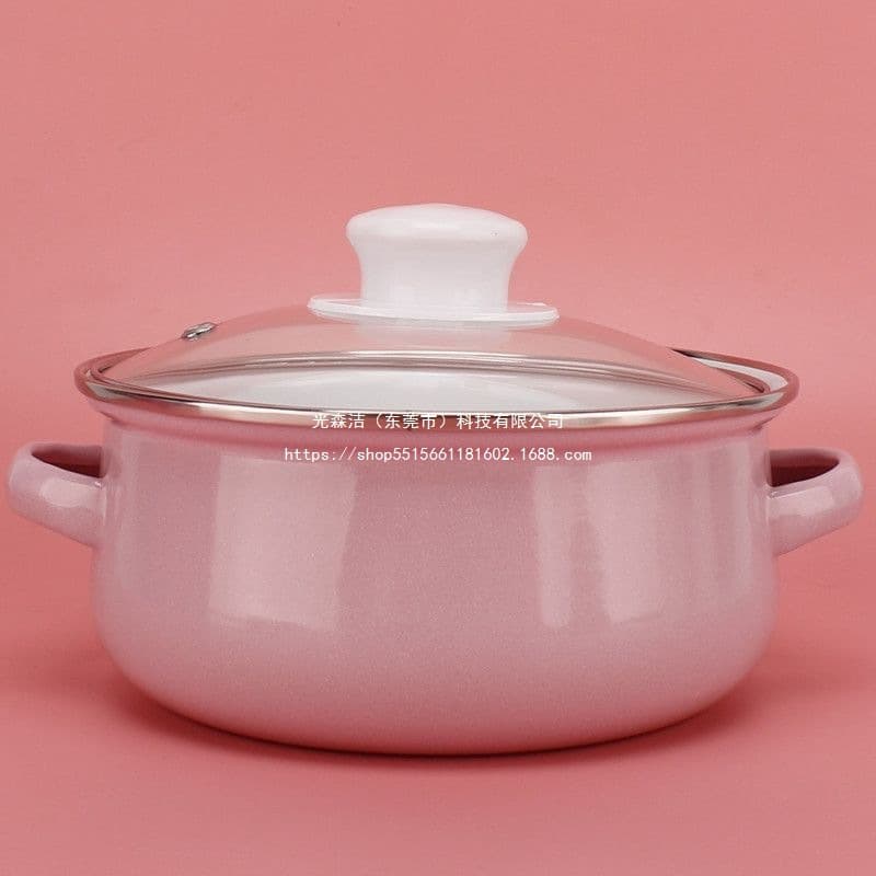 Macaron Sakura Pink Enamel Soup Pot Stew Pot Salad Bowl Induction Cooktop Open Flame Heating Cross-border Factory Wholesale