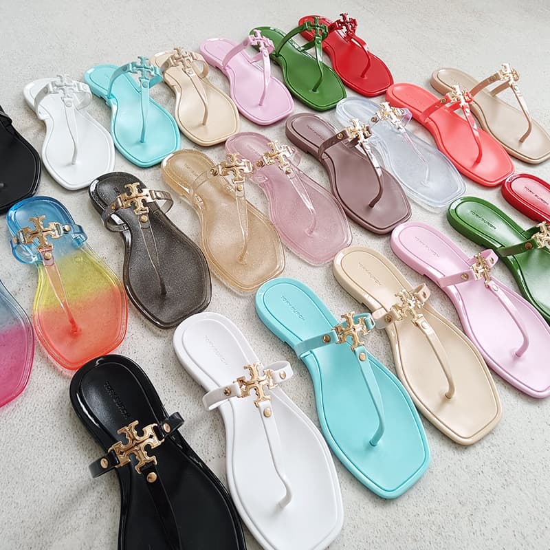 Square-toe TB flip-flops women's cross-border wholesale PVC crystal jelly toe-post slippers