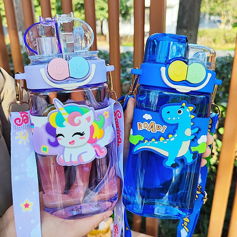 Kids Dual-Use Water Bottle Cute Girls Cup with Straw Cup Elementary School Students Special Girls High Aesthetic Water Bottle
