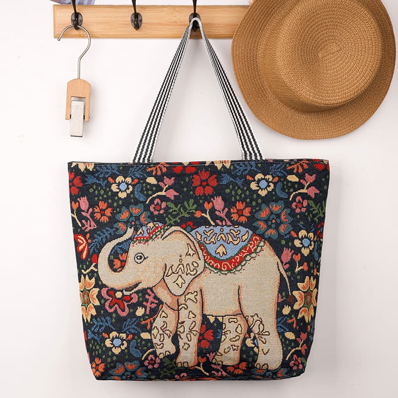 New cross-border style cartoon fashion women's shoulder bag, ethnic style mommy handbag, embroidered cloth bag, large capacity shopping bag