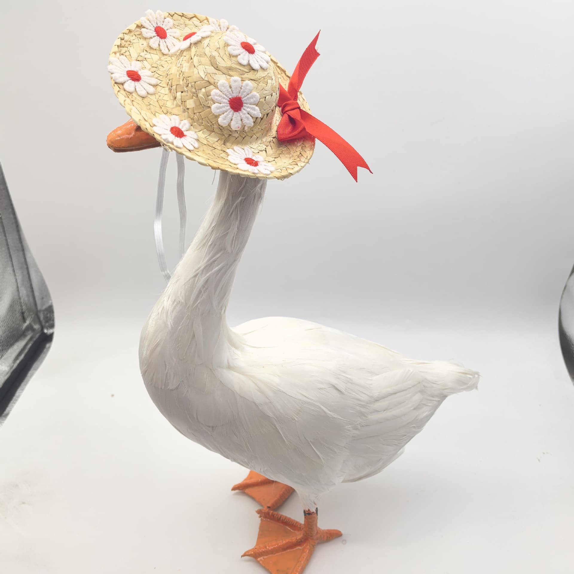 Porch White Goose Straw Hat Cat Flower Straw Hat Bowknot Cute Woven Hat Doll Round Top Hat