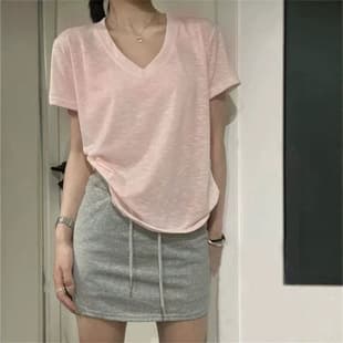 2026 Cross-Border New Snowflake Cotton Women's T-Shirt V-Neck Loose Casual Plus Size Women's Top Thin Pink Women's Top Trendy