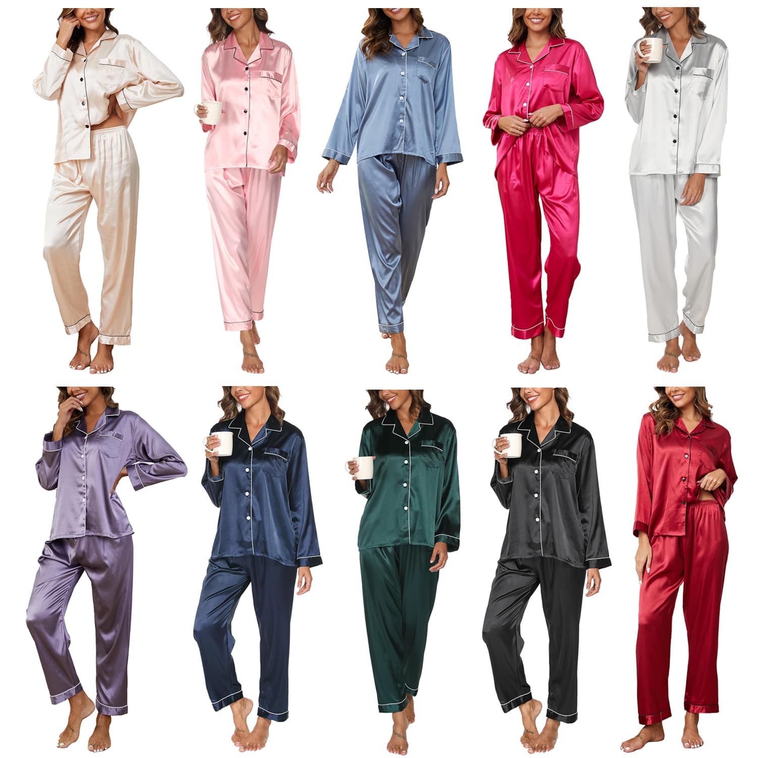 Cross-border Amazon Independent Station New Ice Silk Pajamas Women's Two-Piece Set Long Sleeve Silk Plus Size Women's Home Wear