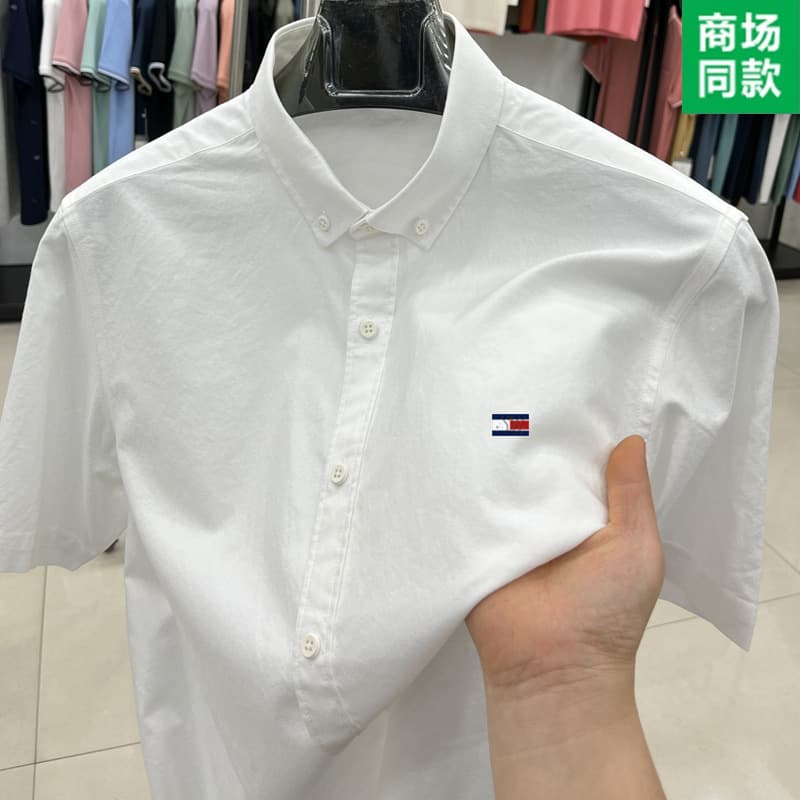 Tommy pure cotton short-sleeved shirt for men in summer, fashionable, handsome and trendy high-end versatile Oxford half-sleeved non-iron shirt