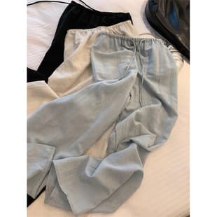 Tencel Linen Drawstring Wide-Leg Lounge Pants for Women Summer Korean Style Lightweight Loose Floor-Length Casual Trousers