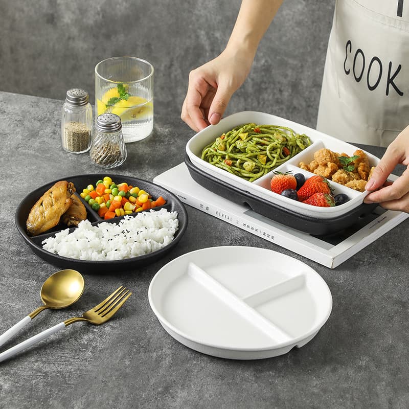 Ceramic tray compartmentalized dinner plate fat-reduced quantitative three-compartment plate children's breakfast for one person storage household microwave oven