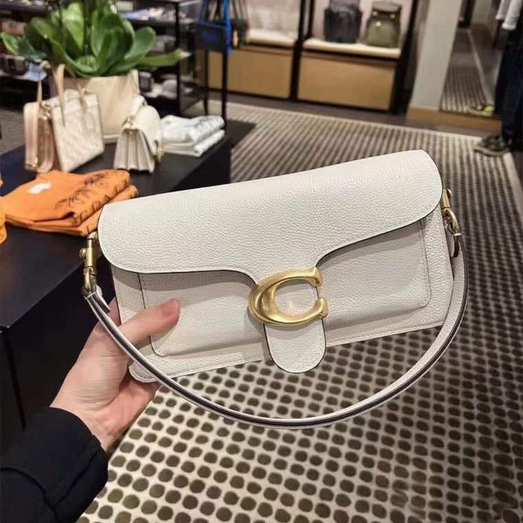 22 New Genuine Leather Women's Bag Tabby 26cm Baguette Bag Presbyopic Color Block Handbag C-Buckle Single Shoulder Crossbody Small Square Bag