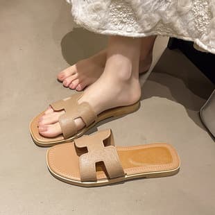 Women's Slippers Summer Outdoor Korean Style Student Indoor Home Versatile Fashion H-Strap Flat Sandals Trendy