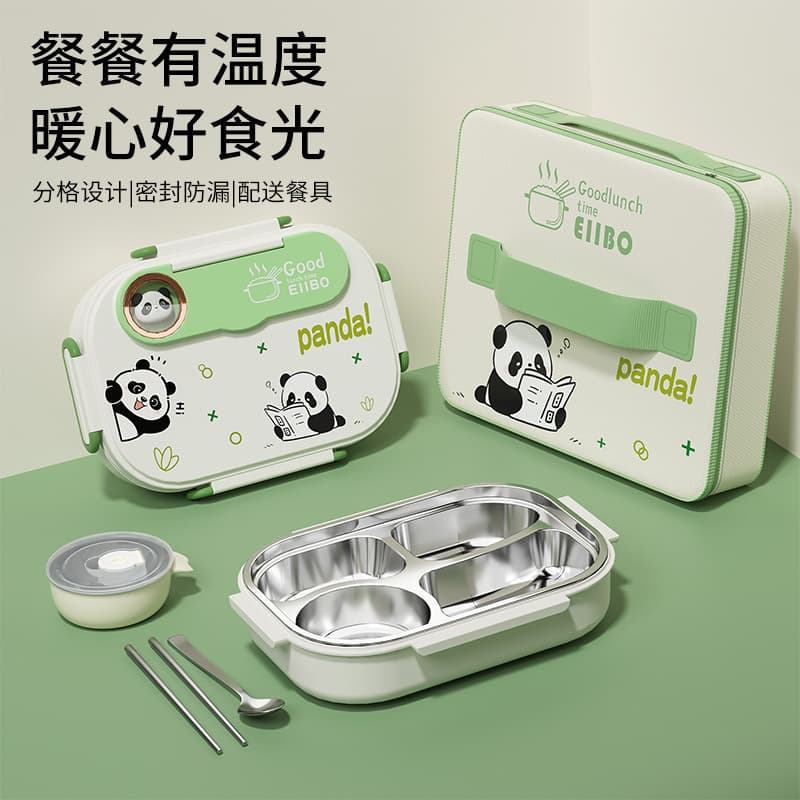 Portable Kids Cartoon Stainless Steel Divided Lunch Box Insulated Lunch Box with Utensils Student Office Worker Bento Box