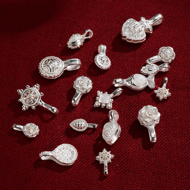 Counter Clasp Tibetan-style Silver Pendant Accessory Eight Auspicious Patterns Retro Bracelet Bead Clip