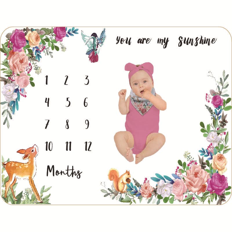 New flannel baby milestone blanket baby photo props photo growth commemorative blanket