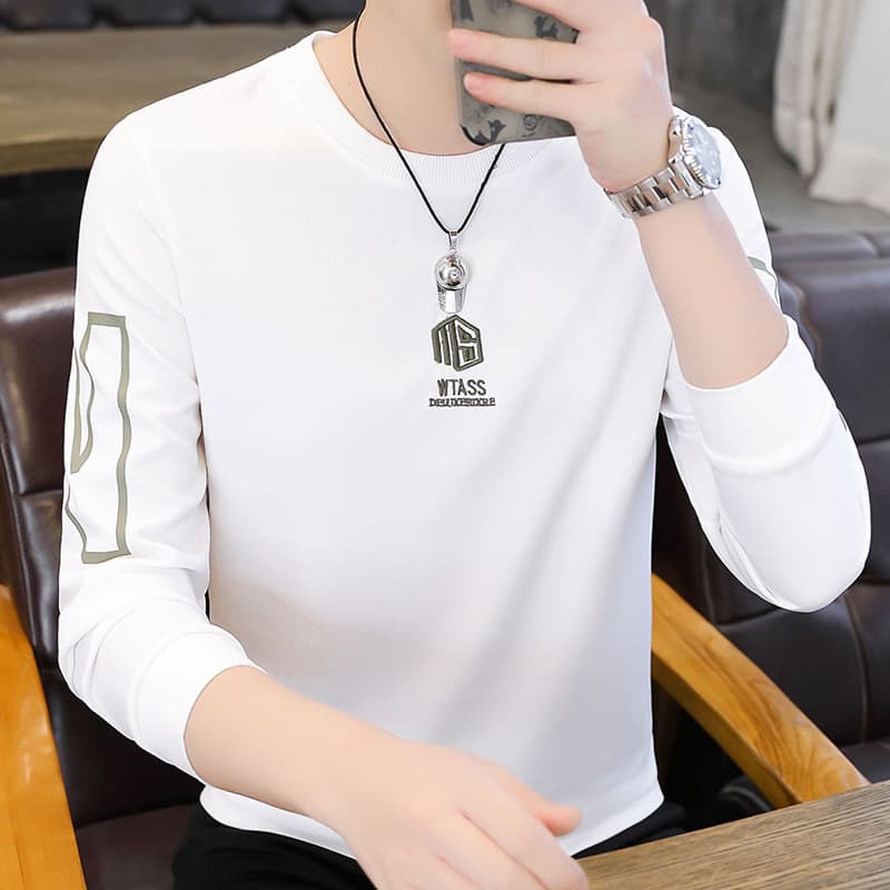 Men's Spring and Autumn New Versatile Long-Sleeve Sweatshirt, Warm Fashionable Casual Korean-Style Crewneck Fleece-Lined Thickened Sweatshirt for Men