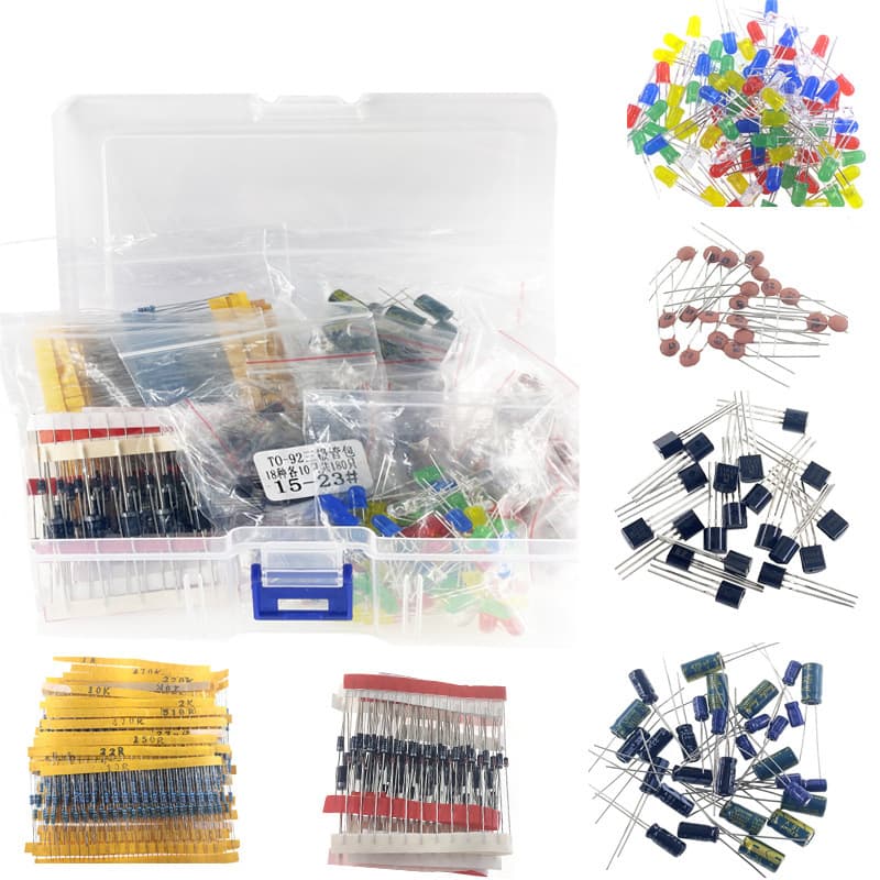 1390PCS/1400PCS 6 types of component package, resistor, electrolytic capacitor package, LED light-emitting diode and transistor ceramic tile