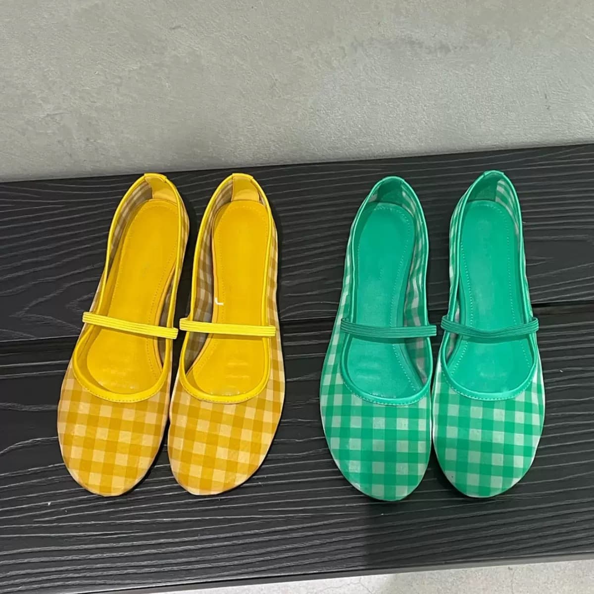 Retro Pastoral Style Plaid Mesh Mary Jane Shoes for Women 2026 Summer New Round-Toe Ballet Flat Shoes