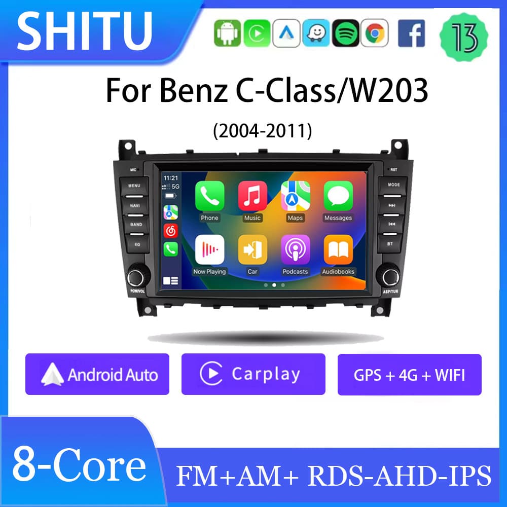 Suitable for Mercedes-Benz C-Class 8inch W203 Original Car Style Android Large Screen Central Control GPS Smart Car Bluetooth Navigation