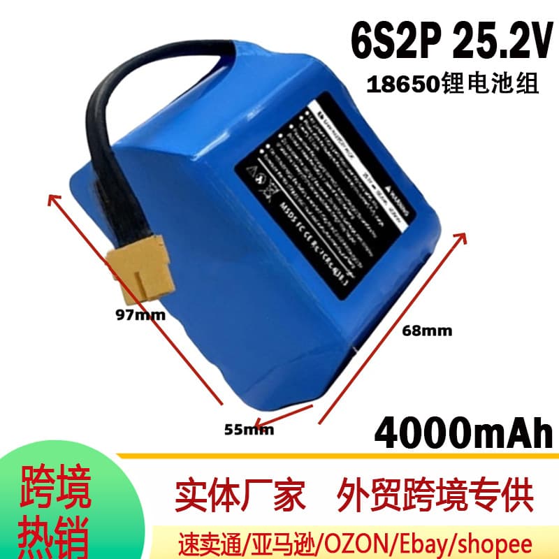 25.2V 6S2P 4000mAh Scooter and E-bike Battery with BMS 18650 Lithium-ion Battery Pack