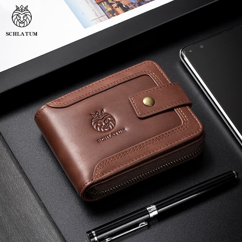 Lion Leiden Top Layer Cowhide RFID Anti-theft Brush Genuine Leather Horizontal Wallet Retro High-end Men's Short Wallet