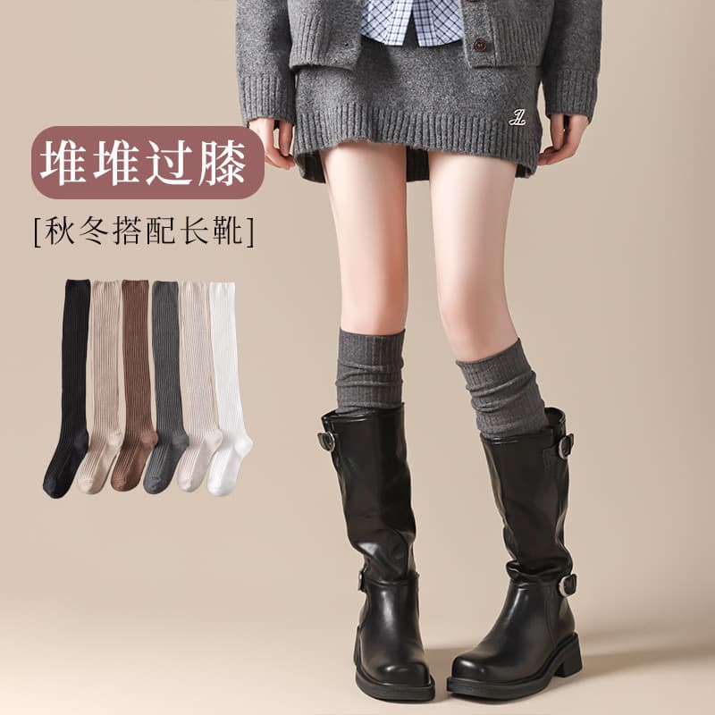 Anti-Pilling Cotton Micro-Pressure Over-the-Knee Socks Women Boot Socks Anti-Slip Slimming Long Tube Socks Stacked Women Socks Vintage Long Socks