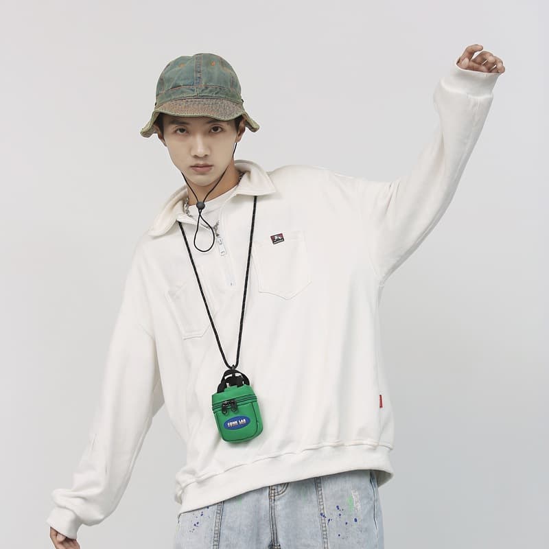 Cool Street Style Neck Hanging Earphone Mini Crossbody Bag 2024 Fashionable Coin Purse Workwear Oxford Cloth Breathable