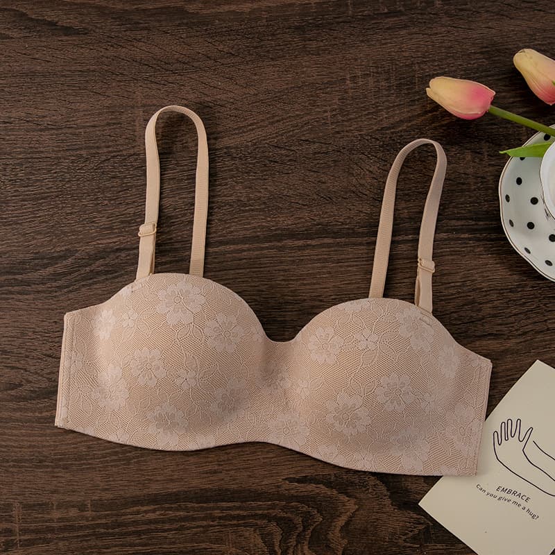Export Bra Half Cup Seamless Lightweight Bra Small Bust Push-Up Comfort Wire-Free Two-Row Closure Bra Wholesale Bra