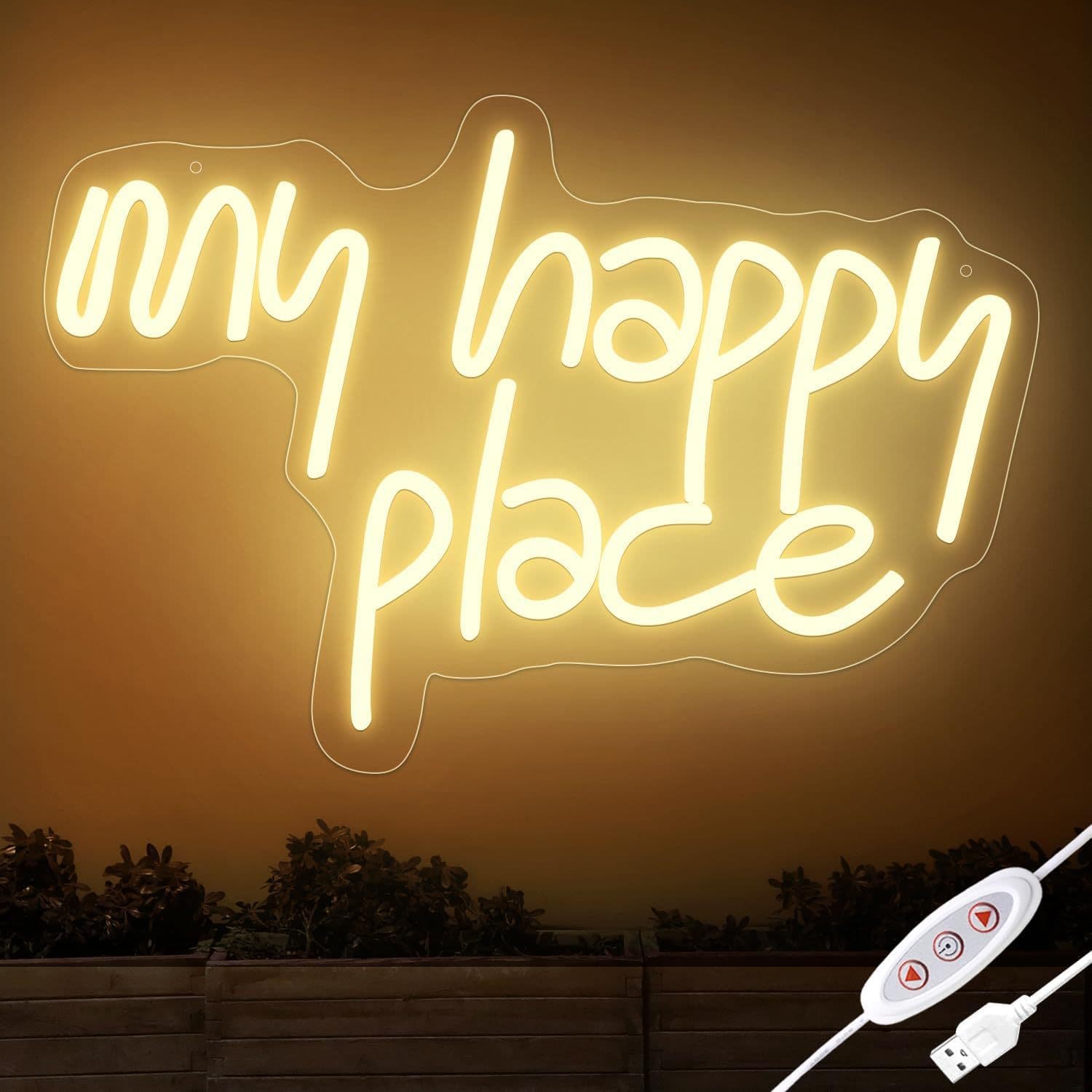 MyHappyPlace Neon Sign USB Powered for Bedroom Birthday Party Wedding Light Board
