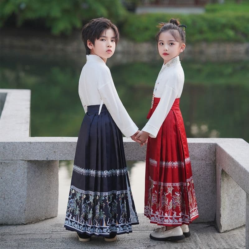 Children's horse-face skirt, boys' long-sleeved traditional Chinese Hanfu, Chinese style performance costume, modified Tang suit, autumn long-sleeved everyday set