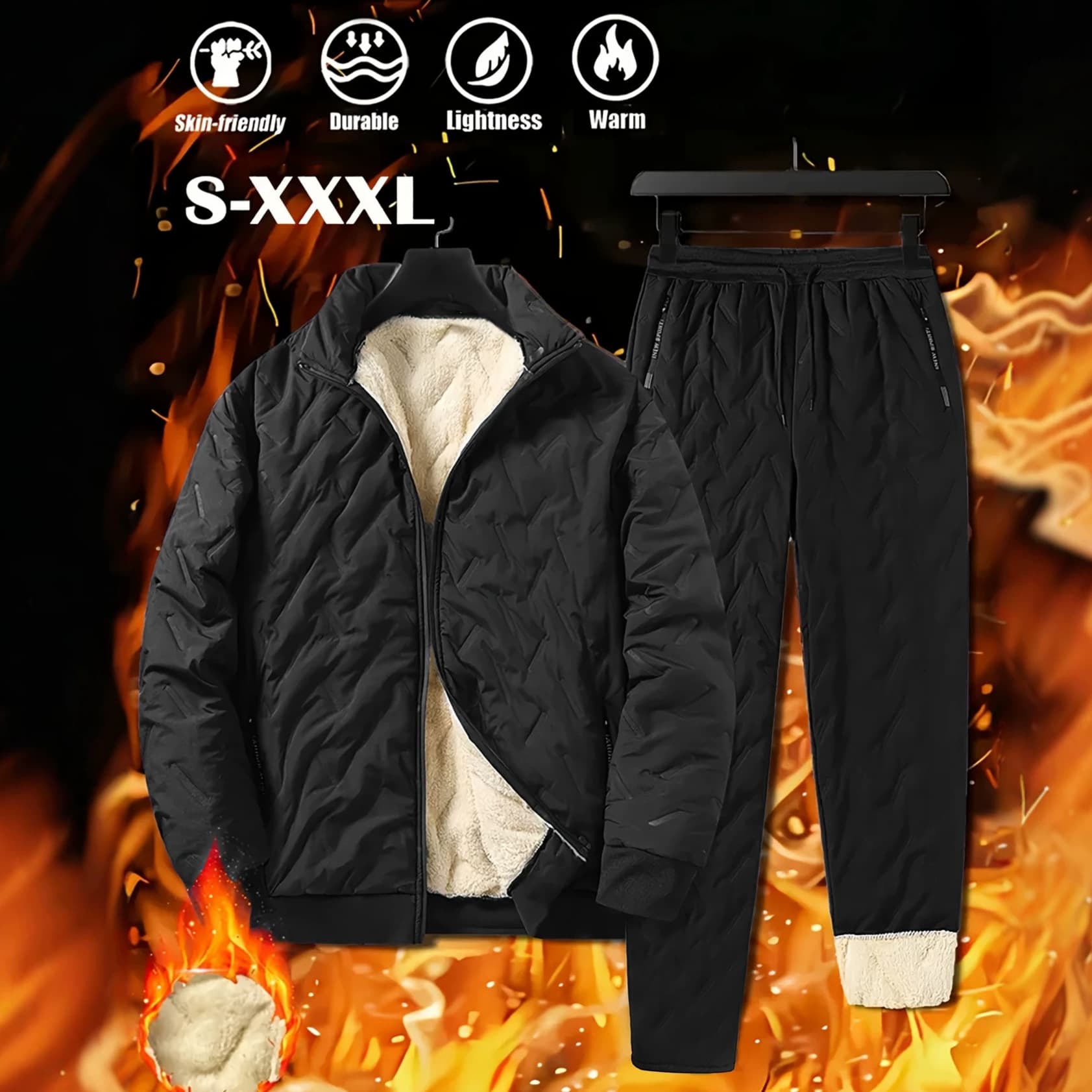 Cross-Border Winter Fleece-Lined Thick Casual Set, Casual Sweatshirt Set, Men's Set Cotton Jacket Outerwear, European Size