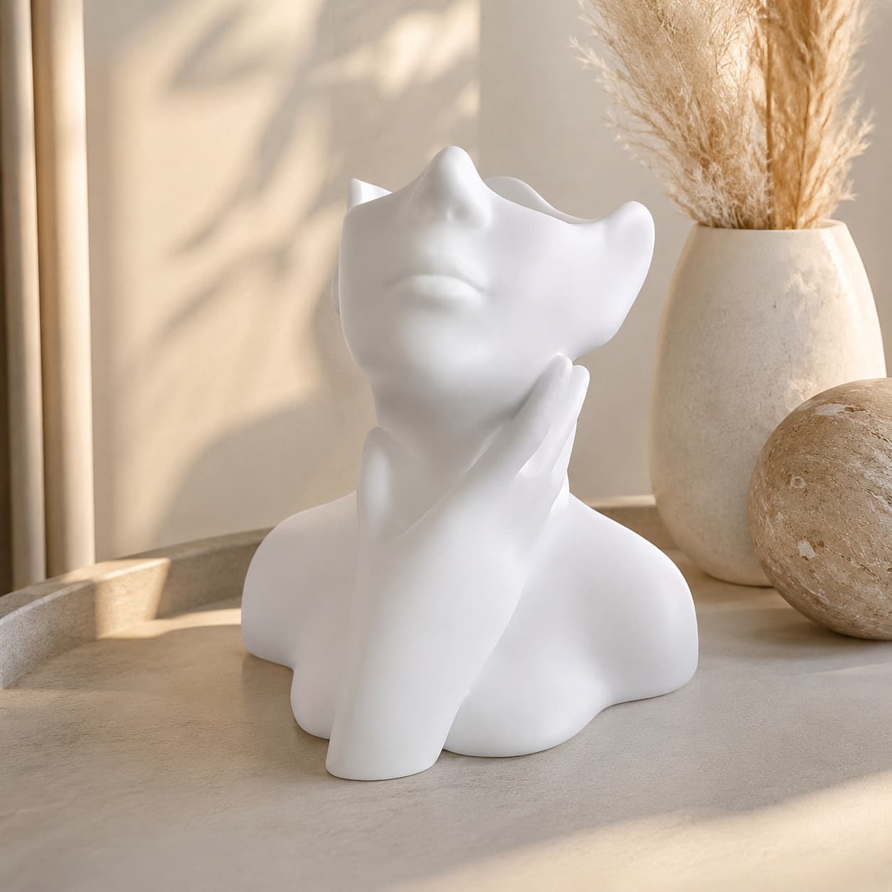 Creative half-length portrait with one hand supporting face, decorative vase pen holder, high-looking desktop storage decorative ornaments wholesale
