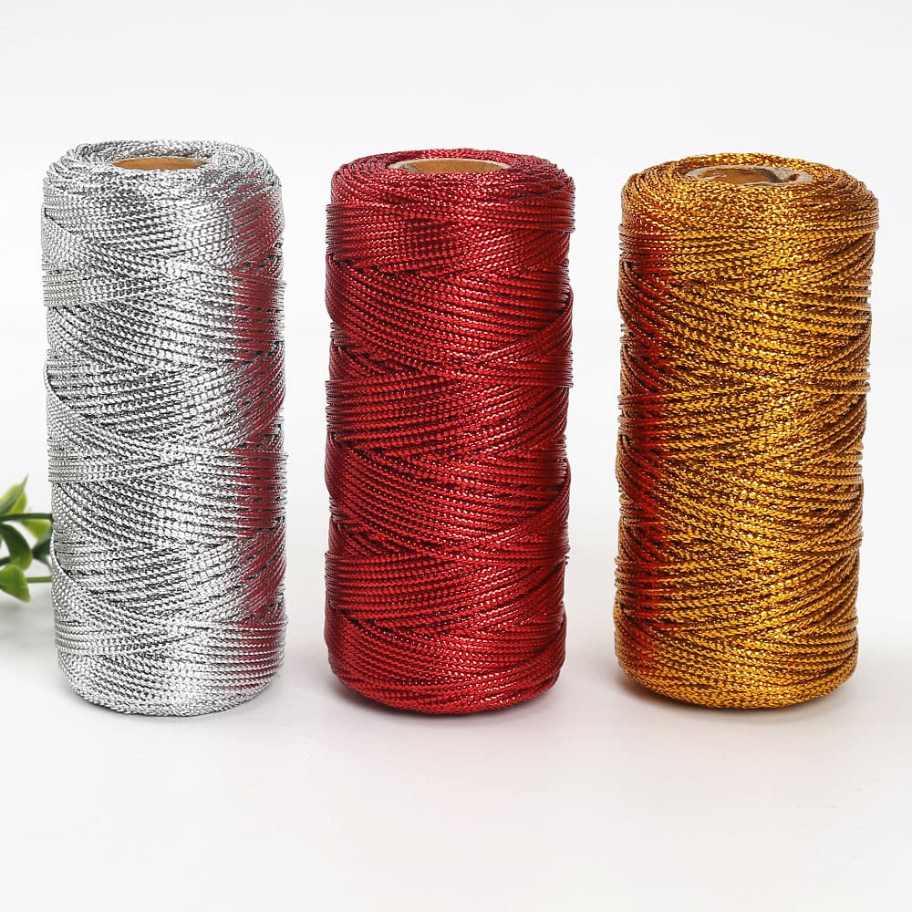 Gold and silver tag thread, 100-meter hollow non-elastic DIY craft decoration, Christmas gift packaging bundling rope.