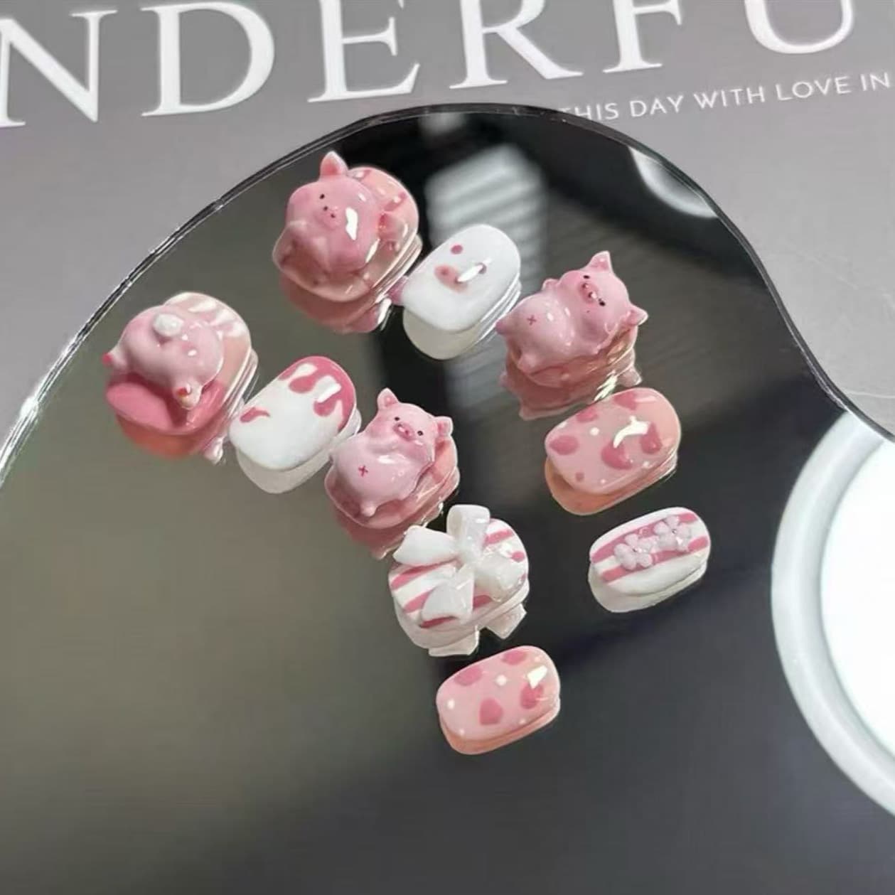Wearable Sunny Sky Toast Student Cute Handmade Little Piggy Short Nail Art Children's Cartoon Nail Art Purely Handmade